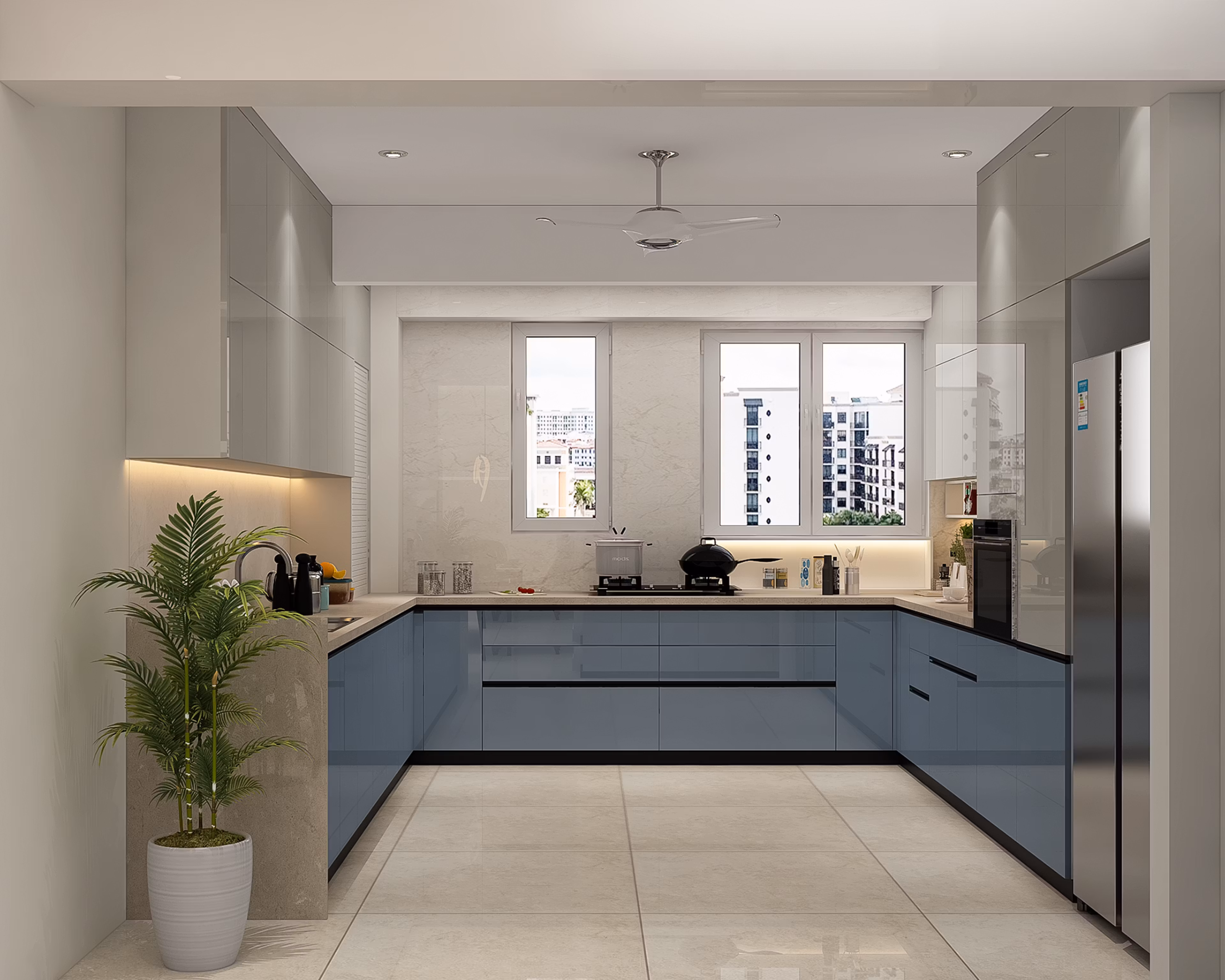 age green Contemporary U-Shaped Kitchen 